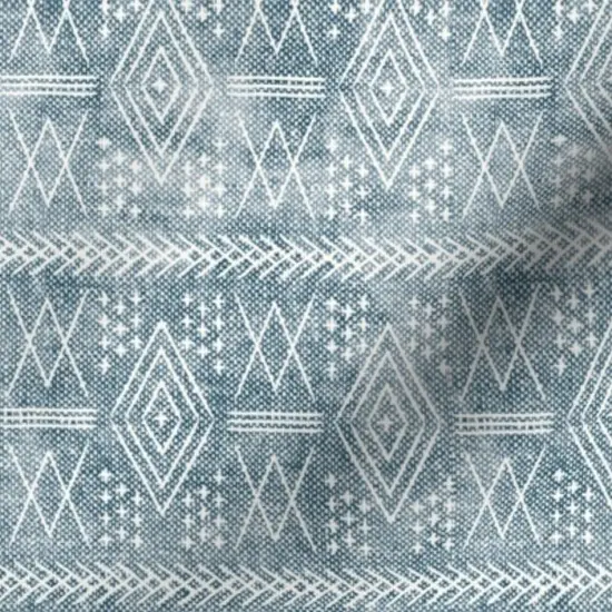 Various Fabrics by the Yard or Fat Quarter Small Scale Vintage Moroccan Dusty Blue Mudcloth Trendy Boho Custom Printed Fabric by Spoonflower {7}