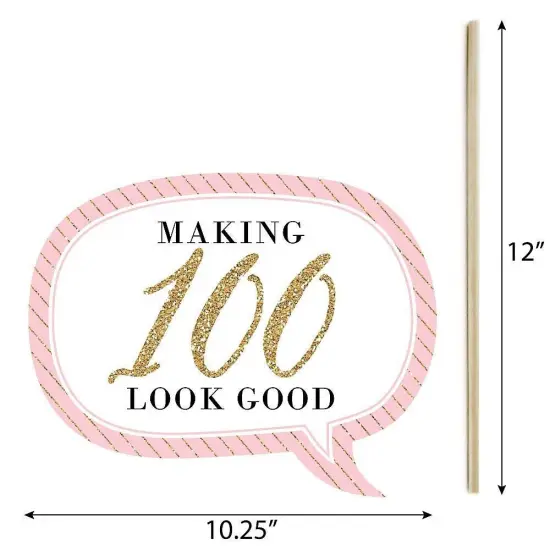 Big Dot of Happiness Funny Chic 100th Birthday - Pink, Black and Gold - Birthday Party Photo Booth Props Kit - 10 Piece {6}