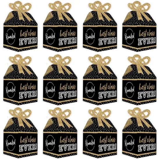 Big Dot of Happiness Reunited - Square Favor Gift Boxes - School Class Reunion Party Bow Boxes - Set of 12 {6}