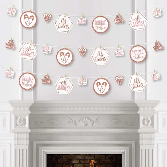 Big Dot of Happiness It's Twin Girls - Pink and Rose Gold Twins Baby Shower DIY Decorations - Clothespin Garland Banner - 44 Pieces {4}