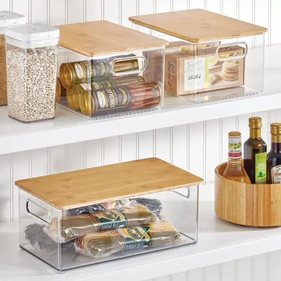 mDesign Plastic Kitchen Storage Box - Bamboo Lid, Handles {2}