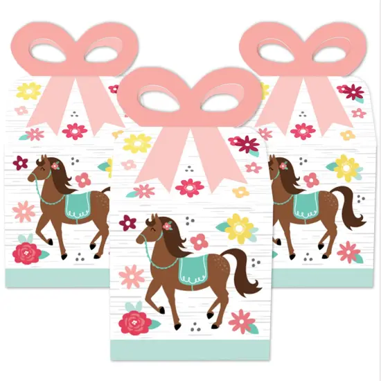 Big Dot of Happiness Run Wild Horses - Square Favor Gift Boxes - Pony Birthday Party Bow Boxes - Set of 12 {3}