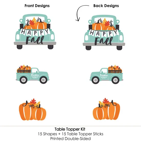 Big Dot of Happiness Happy Fall Truck - Harvest Pumpkin Party Centerpiece Sticks - Table Toppers - Set of 15 {6}