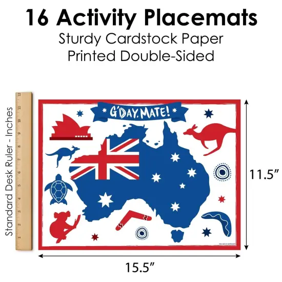 Big Dot of Happiness Australia Day - Paper G'Day Mate Aussie Party Coloring Sheets - Activity Placemats - Set of 16 {6}
