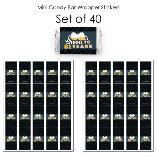 Big Dot of Happiness Cheers and Beers to 21 Years - Mini Candy Bar Wrapper Stickers - 21st Birthday Party Small Favors - 40 Count {4}