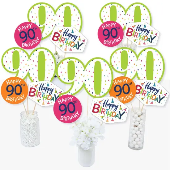 Big Dot of Happiness 90th Birthday - Cheerful Happy Birthday - Colorful Ninetieth Birthday Party Centerpiece Sticks - Table Toppers - Set of 15 {3}