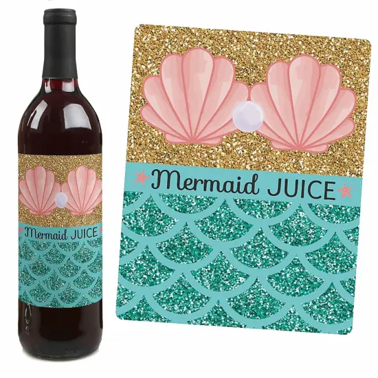 Big Dot of Happiness Let's Be Mermaids - Baby Shower or Birthday Party Decorations for Women and Men - Wine Bottle Label Stickers - Set of 4 {7}