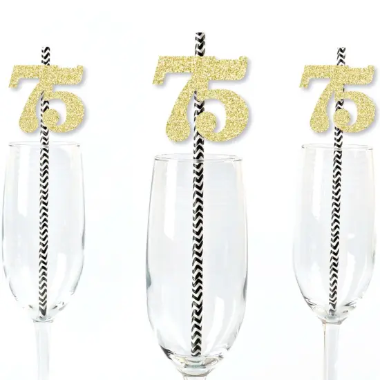 Big Dot of Happiness Gold Glitter 75 Party Straws - No-Mess Real Gold Glitter Cut-Out Numbers & Decorative 75th Birthday Party Paper Straws - 24 Ct {1}