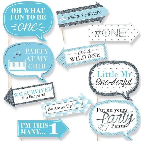 Big Dot of Happiness Funny 1st Birthday Boy - Fun to be One - First Birthday Party Photo Booth Props Kit - 10 Piece {1}