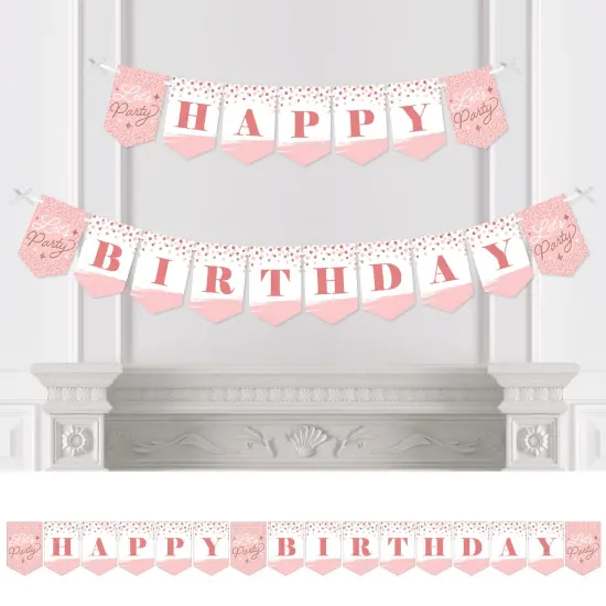 Big Dot of Happiness Pink Rose Gold Birthday - Happy Birthday Party Bunting Banner - Party Decorations - Happy Birthday {1}
