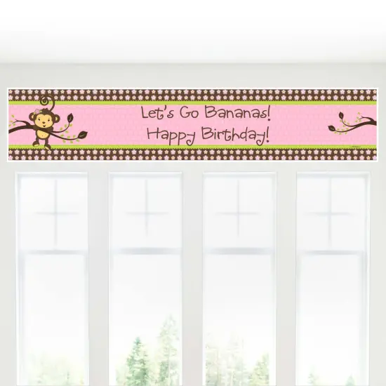 Big Dot of Happiness Pink Monkey Girl - Happy Birthday Decorations Party Banner {6}