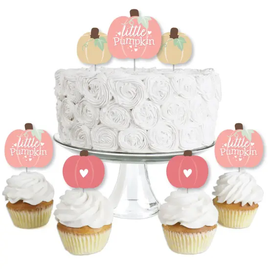 Big Dot of Happiness Girl Little Pumpkin - Dessert Cupcake Toppers - Fall Birthday Party or Baby Shower Clear Treat Picks - Set of 24 {1}