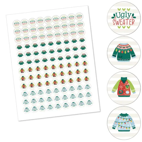 Big Dot of Happiness Colorful Christmas Sweaters - Ugly Sweater Holiday Party Round Candy Sticker Favors - Labels Fits Chocolate Candy (1 sheet of 108) {3}