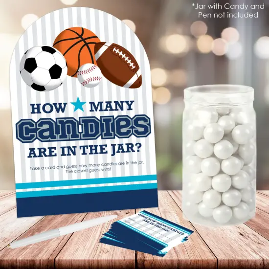 Big Dot of Happiness Go, Fight, Win - Sports - How Many Candies Baby Shower or Birthday Party Game - 1 Stand and 40 Cards - Candy Guessing Game {3}