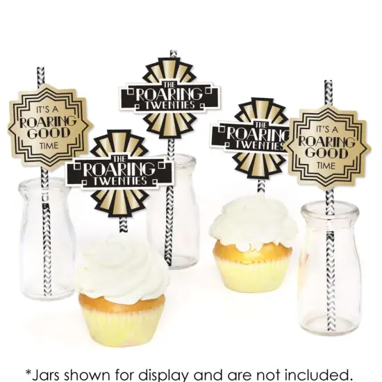 Big Dot of Happiness Roaring 20's - Paper Straw Decor - 1920s Art Deco Jazz Party Striped Decorative Straws - Set of 24 {7}