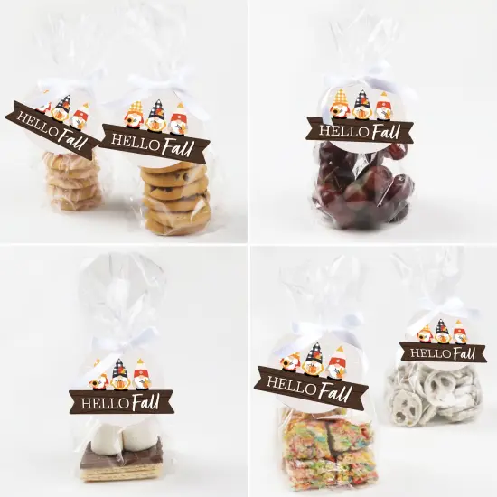 Big Dot of Happiness Fall Gnomes - Autumn Harvest Party Clear Goodie Favor Bags - Treat Bags With Tags - Set of 12 {6}