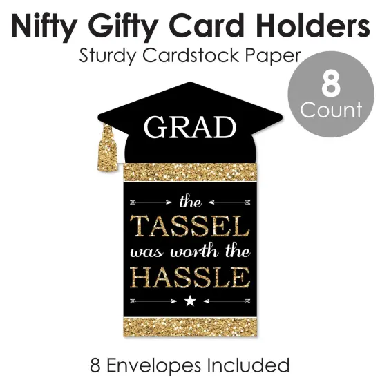 Big Dot of Happiness Tassel Worth The Hassle - Gold - Graduation Party Money and Gift Card Sleeves - Nifty Gifty Card Holders - Set of 8 {6}