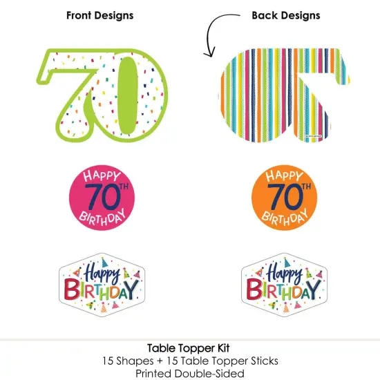 Big Dot of Happiness 70th Birthday - Cheerful Happy Birthday - Colorful Seventieth Birthday Party Centerpiece Sticks - Table Toppers - Set of 15 {6}