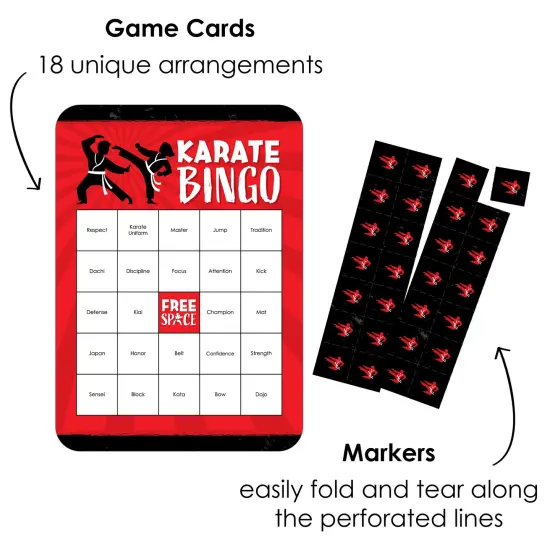 Big Dot of Happiness Karate Master - Bingo Cards and Markers - Martial Arts Birthday Party Shaped Bingo Game - Set of 18 {3}
