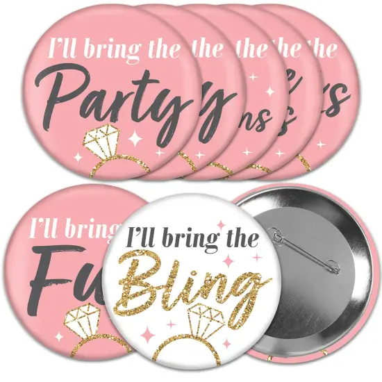 Big Dot of Happiness I'll Bring the Bling - 3 inch Pink and Gold Bachelorette Party Badge - Pinback Buttons - Set of 8 {1}