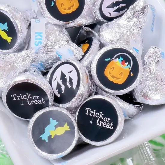 Big Dot of Happiness Trick or Treat - Round Candy Halloween Party Sticker Favors - Labels Fits Hershey&lsquo;s Kisses (1 sheet of 108) {7}