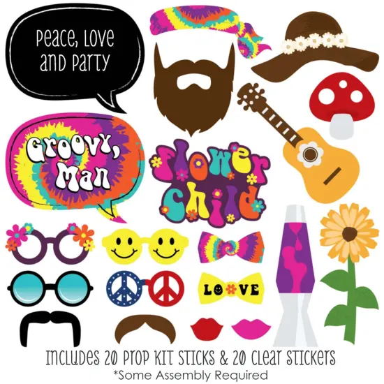 Big Dot of Happiness 60's Hippie - 1960s Groovy Party Photo Booth Props Kit - 20 Count {4}