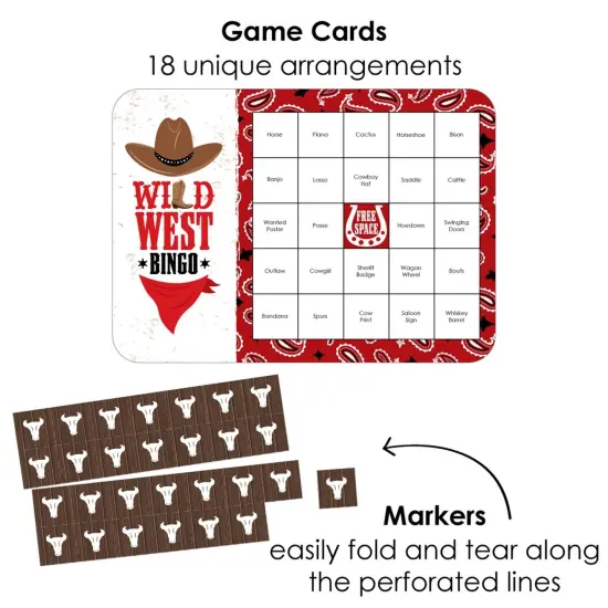 Big Dot of Happiness Western Hoedown - Bar Bingo Cards and Markers - Wild West Cowboy Party Bingo Game - Set of 18 {3}