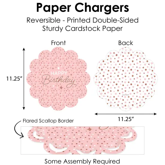 Big Dot of Happiness Pink Rose Gold Birthday - Happy Birthday Party Paper Charger and Table Decorations - Chargerific Kit - Place Setting for 8 {6}