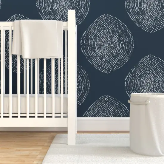 Pre-Pasted Wallpaper 2FT Wide Boho White Navy Dots Abstract Bohemian Custom Pre-pasted Wallpaper by Spoonflower {7}