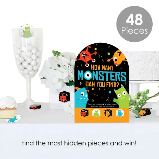 Big Dot of Happiness Monster Bash - Little Monster Birthday Party or Baby Shower Scavenger Hunt - 1 Stand and 48 Game Pieces - Hide and Find Game {3}