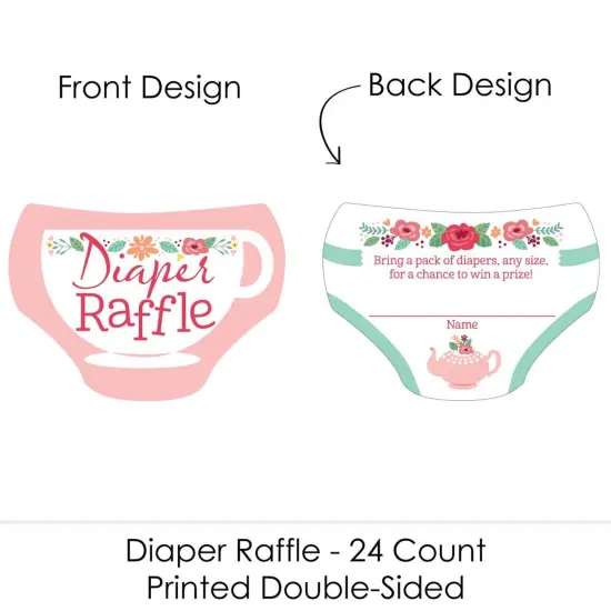 Big Dot of Happiness Floral Let's Par-Tea - Diaper Shaped Raffle Ticket Inserts - Garden Tea Party Baby Shower Diaper Raffle Game - Set of 24 {3}
