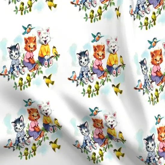 Various Fabrics by the Yard or Fat Quarter Vintage Retro Kitsch Cats Kittens Birds Sky Clouds Children Nursery Trees Leaves Kids Fairy Custom Printed Fabric by Spoonflower {5}