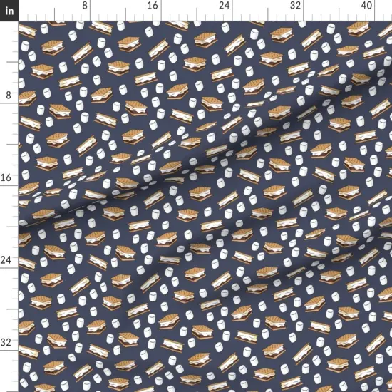 Various Fabrics by the Yard or Fat Quarter Marshmallows Adventure Blue Food Camping Custom Printed Fabric by Spoonflower {1}