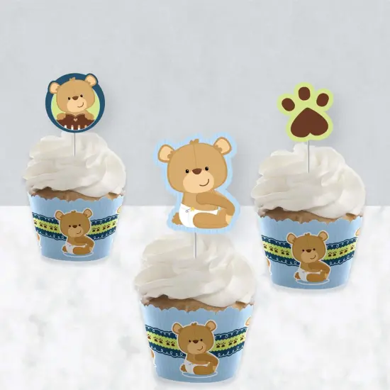 Big Dot of Happiness Baby Boy Teddy Bear - Cupcake Decoration - Baby Shower Cupcake Wrappers and Treat Picks Kit - Set of 24 {4}