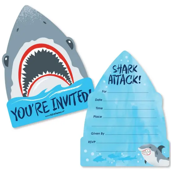Big Dot of Happiness Shark Zone - Shaped Fill-In Invites - Jawsome Party or Birthday Party Invite Cards with Envelopes - Set of 12 {1}