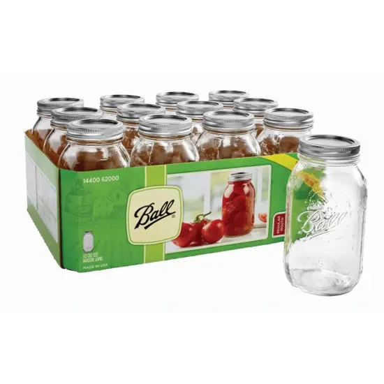 Ball Regular Mouth Glass Quart Canning Jars Lids and Bands USA Made Pack of 12 {1}
