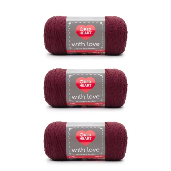 Red Heart With Love Berry Red Yarn - 3 Pack of 198g/7oz - Acrylic - 4 Medium (Worsted) - 370 Yards - Knitting/Crochet {1}