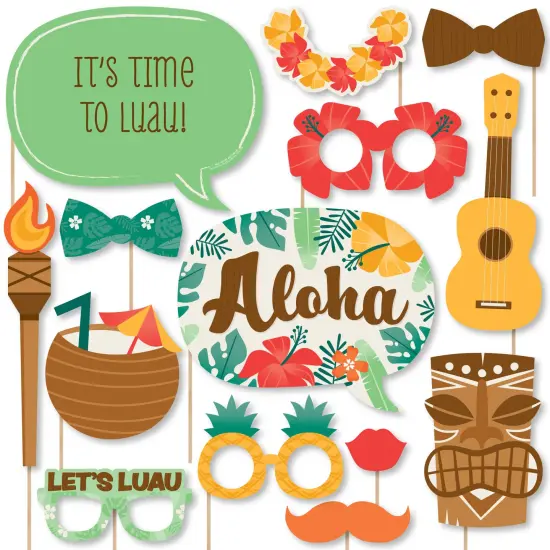 Big Dot of Happiness Tropical Luau - Hawaiian Beach Party Photo Booth Props Kit - 20 Count {1}
