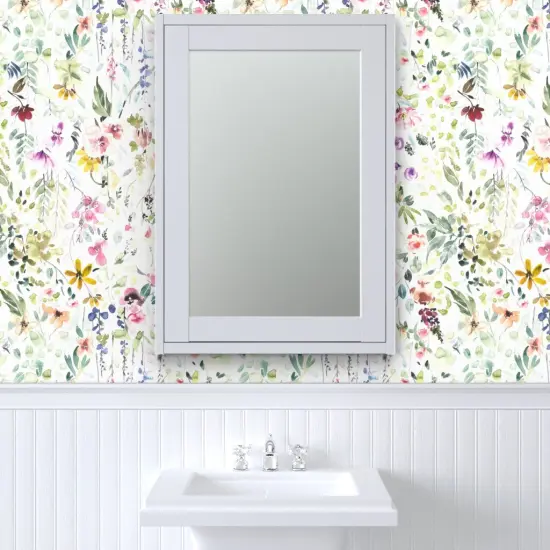 Peel & Stick Wallpaper 2FT Wide Spring Florals Wildflower Pastel Flower Blooms Watercolor Botanical Whimsical Girl Custom Removable Wallpaper by Spoonflower {6}