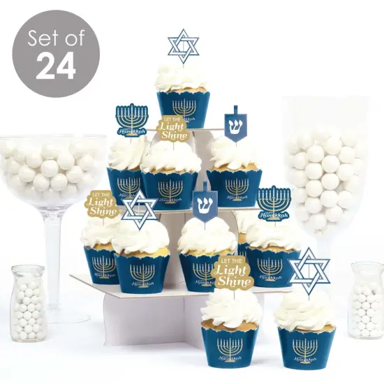 Big Dot of Happiness Happy Hanukkah - Cupcake Decoration - Chanukah Holiday Party Cupcake Wrappers and Treat Picks Kit - Set of 24 {3}