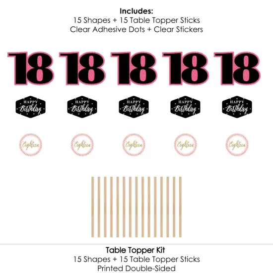 Big Dot of Happiness Chic 18th Birthday - Pink, Black and Gold - Birthday Party Centerpiece Sticks - Table Toppers - Set of 15 {7}