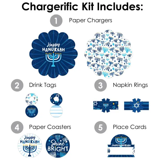 Big Dot of Happiness Hanukkah Menorah - Chanukah Holiday Party Paper Charger and Table Decorations - Chargerific Kit - Place Setting for 8 {4}