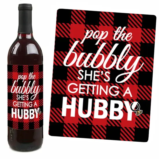 Big Dot of Happiness Flannel Fling Before the Ring - Buffalo Plaid Bachelorette Party Decor for Women and Men - Wine Bottle Label Stickers - Set of 4 {7}