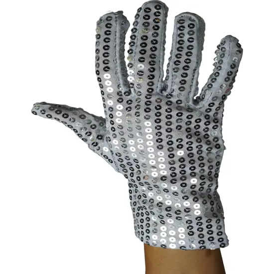 Adult's Right Handed Single Silver Sequin Glove Costume Accessory {1}