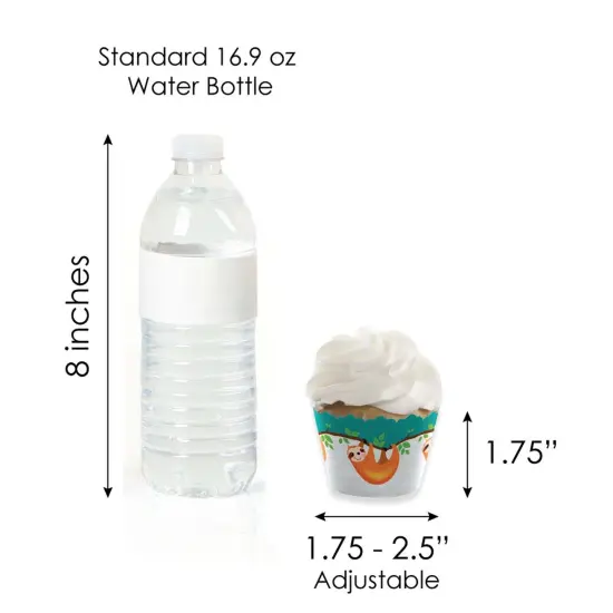 Big Dot of Happiness Let's Hang - Sloth - Cupcake Decoration - Baby Shower or Birthday Party Cupcake Wrappers and Treat Picks Kit - Set of 24 {7}