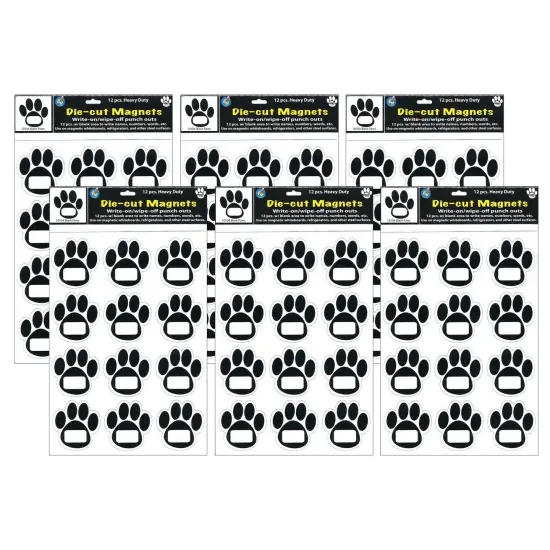 Die-Cut Magnetic Black Paw Prints, 12 Per Pack, 6 Packs {1}
