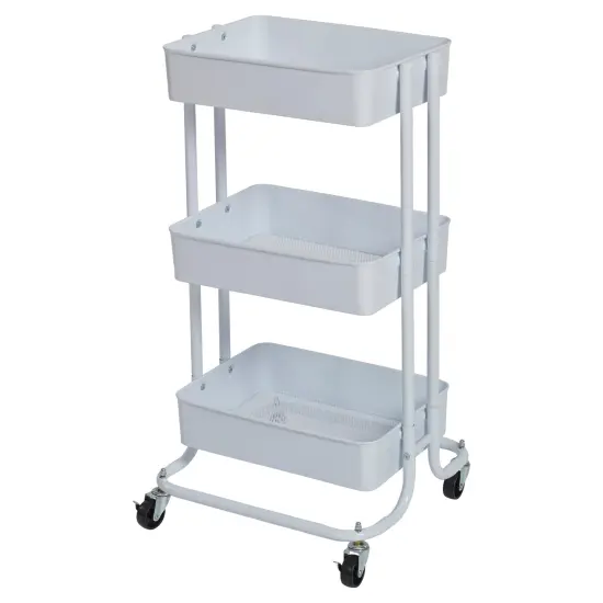 3-Tier Metal Rolling Utility Cart, Mobile Storage Organizer White {1}