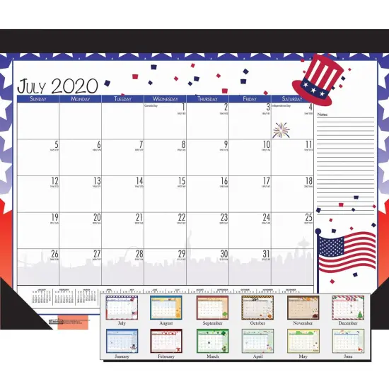 Monthly Academic Deskpad Calendar, Seasonal Holiday Depictions, 12 Months July-June, 22" x 17" {1}