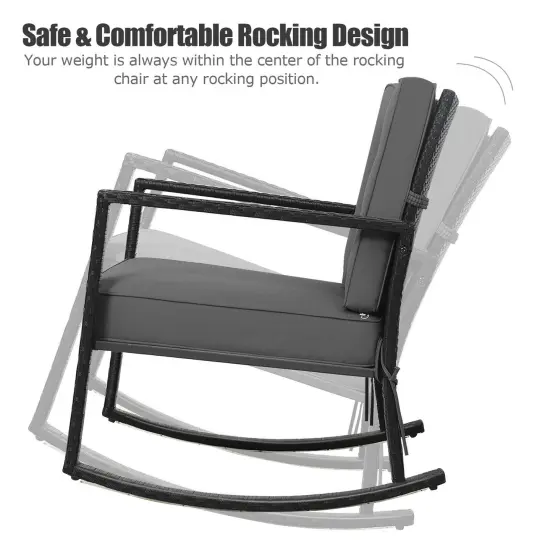 Patio Rattan Rocker Outdoor Glider Rocking Chair Cushion Lawn Grey {5}