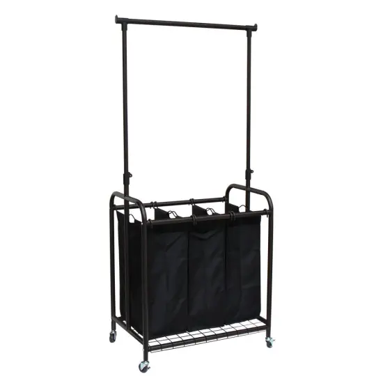 Oceanstar 3-Bag Rolling Laundry Sorter with Adjustable Hanging Bar, Bronze Black {1}